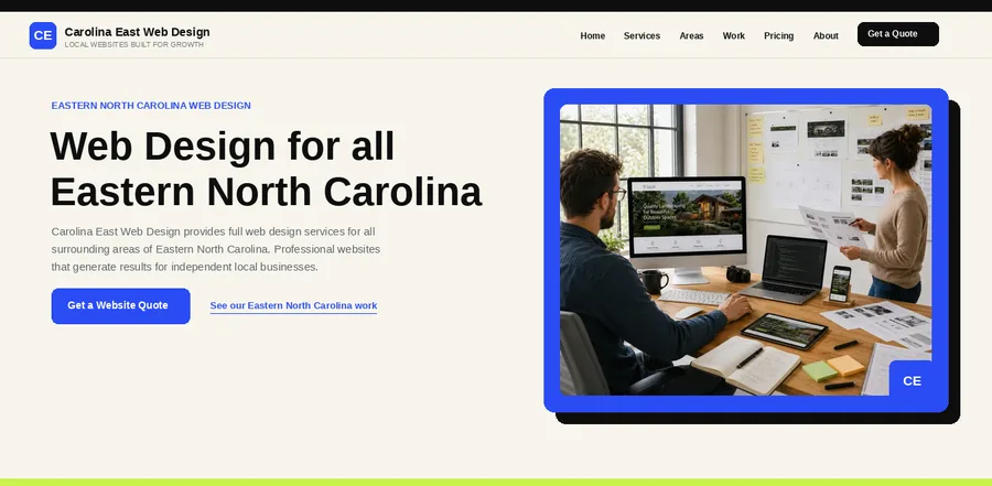 Homepage of Carolina East Web Design, a local web design site built by Central Nebraska Web Design