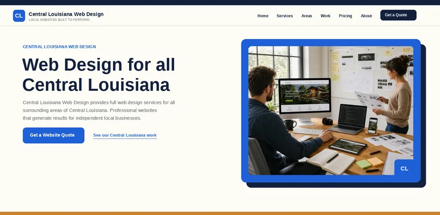 Homepage of Central Louisiana Web Design, a local web design site built by Central Nebraska Web Design